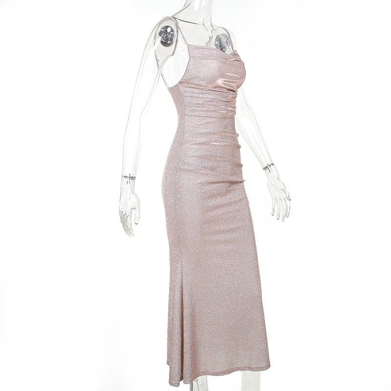 GraceChic GraceChic YJ23569 Herbst Neues sexy heißes figurbetontes langes Kleid im europäischen und amerikanischen Stil mit Spaghettiträgern und Glanz – Damenbekleidung_voghion.com