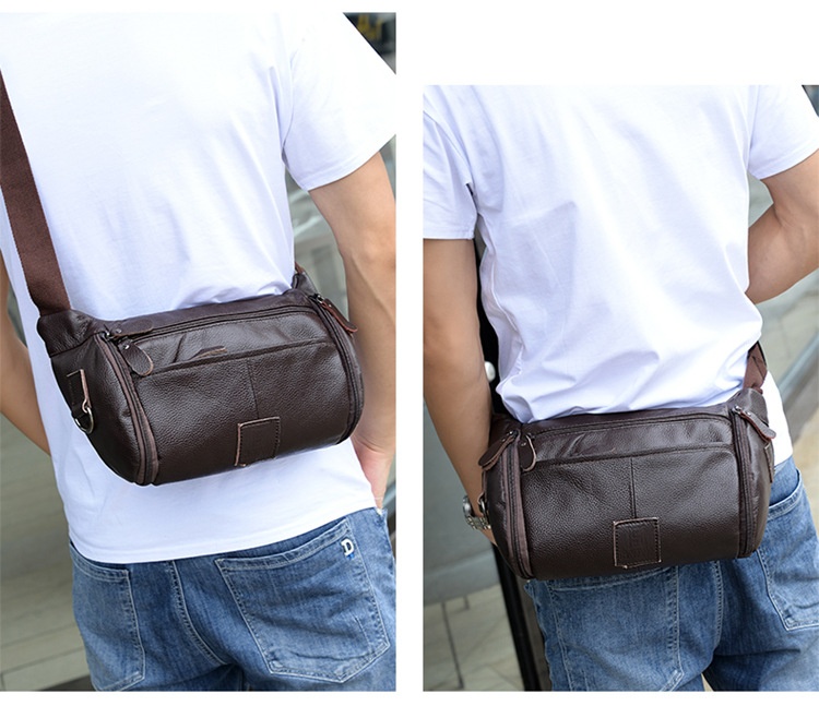 001 HANHOO Fashion Genuine Leather Waist Outdoor Casual Multi-Functional Crossbody Chest Large Capacity Top Layer Cowhide_voghion.com