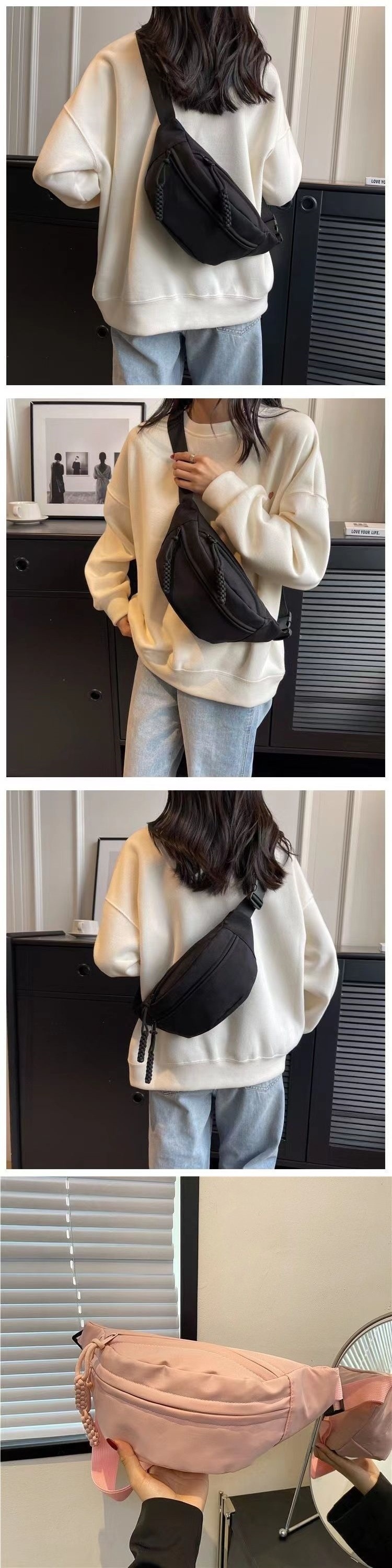 001 INS Crossbody Vintage Chest Solid Color Small Versatile Girl Student Shoulder Women Waist Bag Ladies Niche_voghion.com