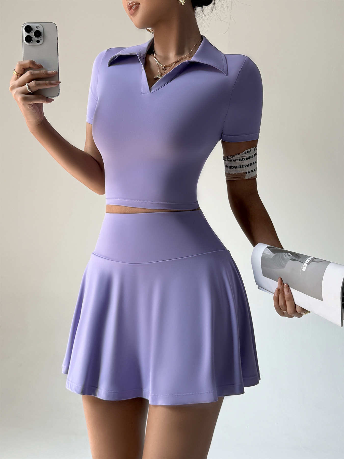 ActiveGo Summer Sports Outdoor Two-Piece Yoga Outfit Women With Pocket Short Skirt Set For Golf And Tennis_voghion.com