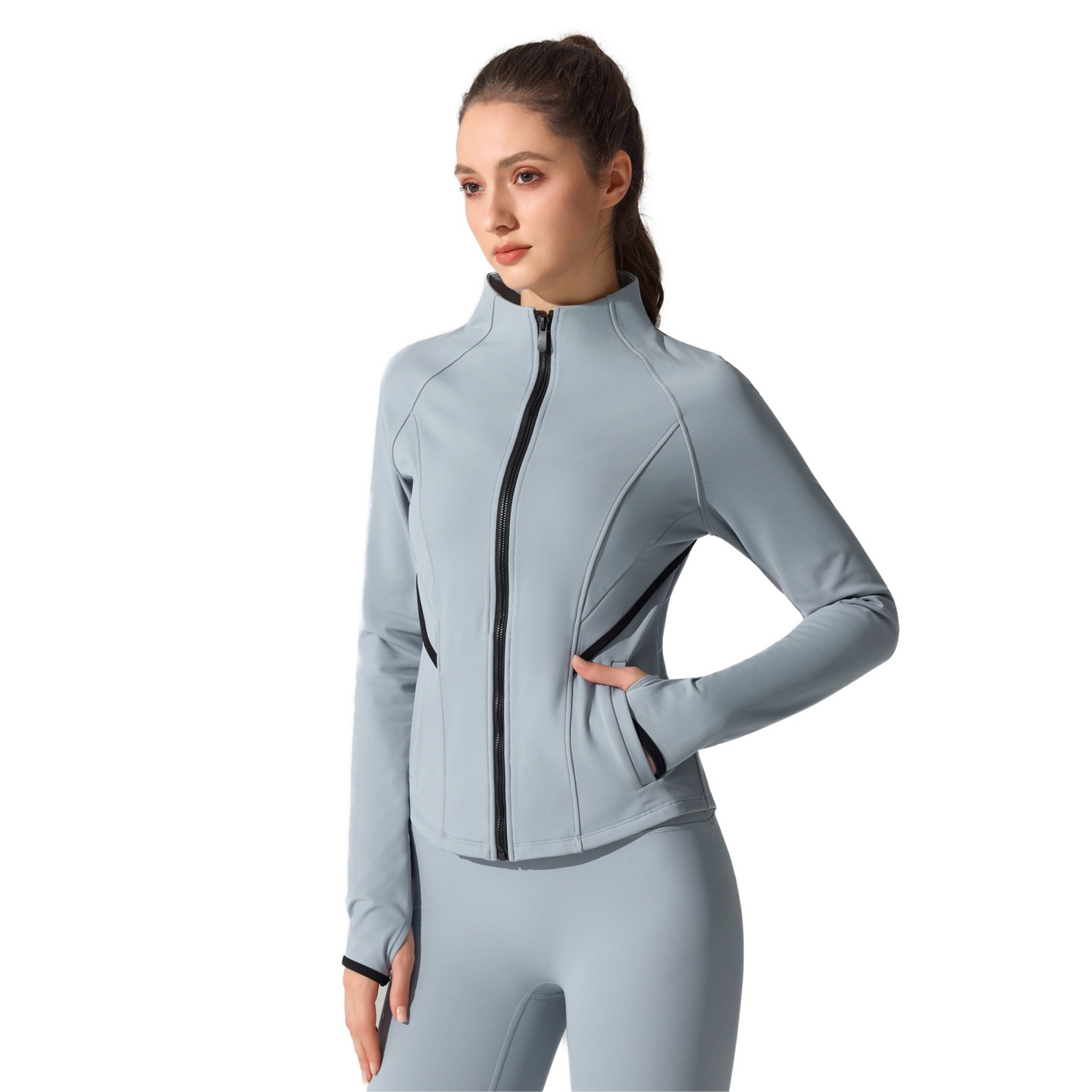 ActiveGo ActiveGo Fleece Warme Yogajacke Herbst Winter Outdoor Laufen Fitness Top Sport Cardigan Stehkragen Reißverschluss Langarm Damen_voghion.com