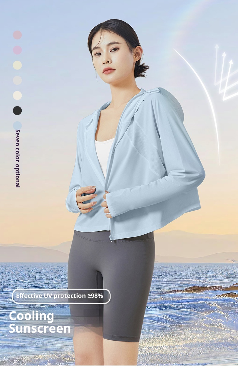 Giacca protettiva estiva a maniche lunghe in seta ghiacciata ActiveGo ActiveGo, abbigliamento protettivo dal sole per esterni da donna_voghion.com