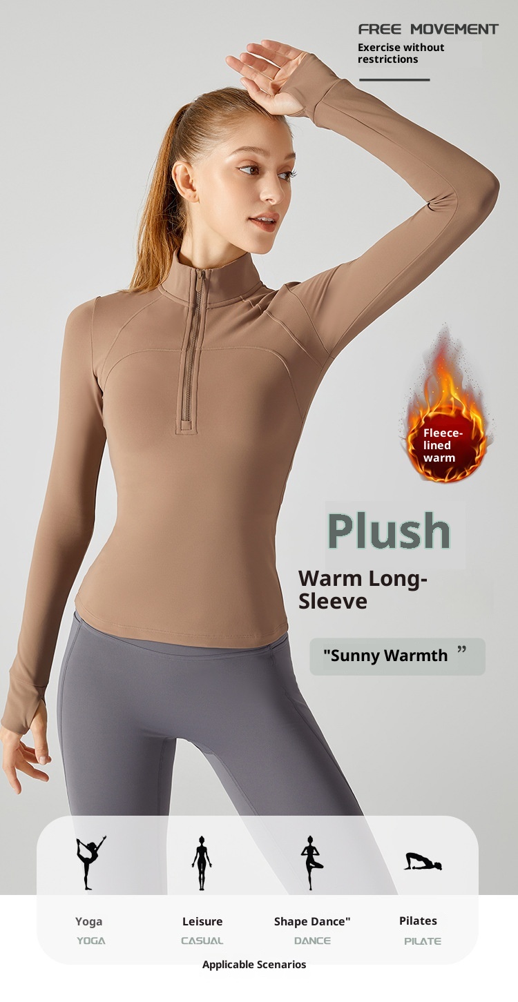 ActiveGo ActiveGo Nuovo top fitness spesso foderato in pile con mezza cerniera, giacca sportiva slim fit con collo alto per donna, caldo cappotto da yoga_voghion.com
