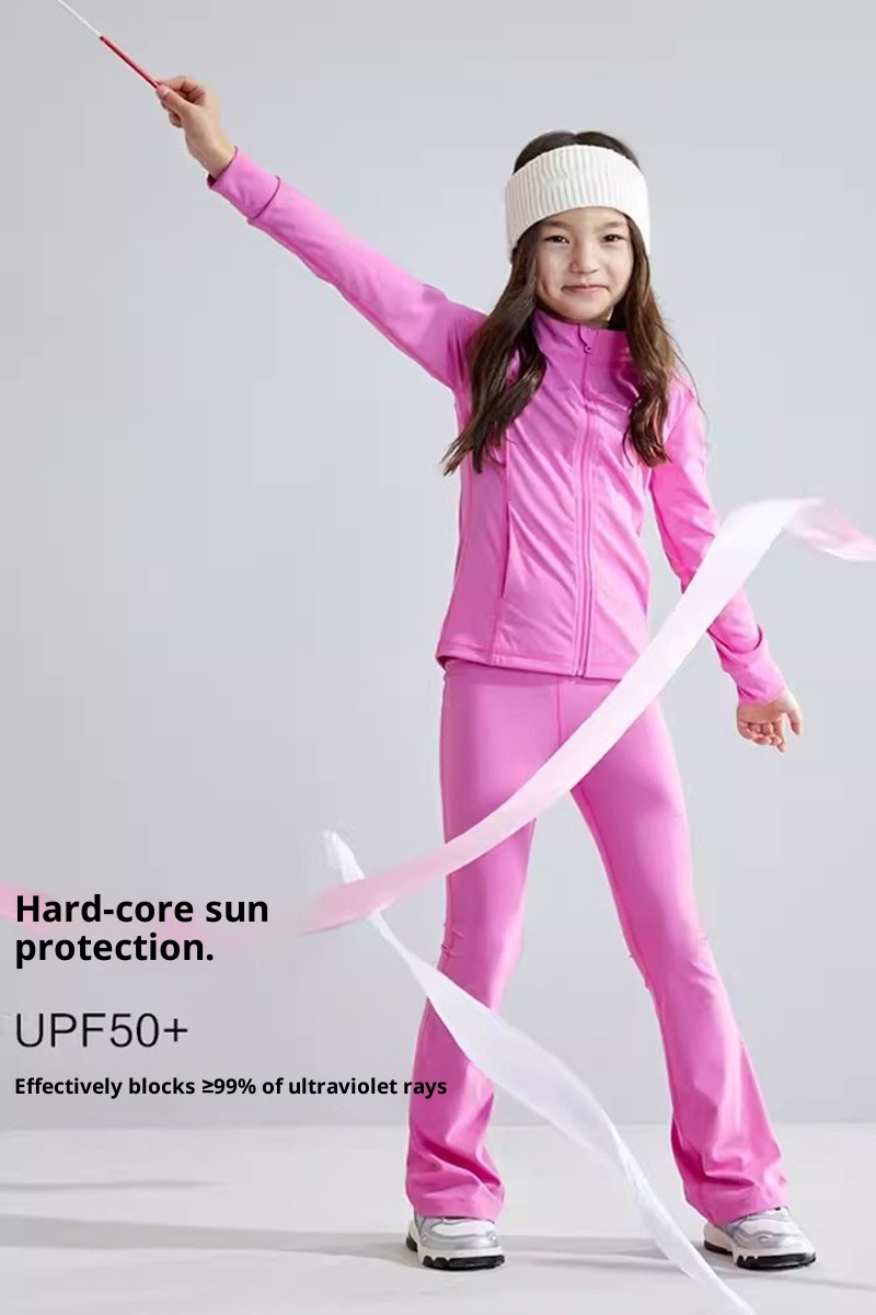 ActiveGo ActiveGo Europese en Amerikaanse UV-bescherming Ademende effen kleur Kinderyogaset Hardloopsport Buiten Lange mouwen Jas_voghion.com