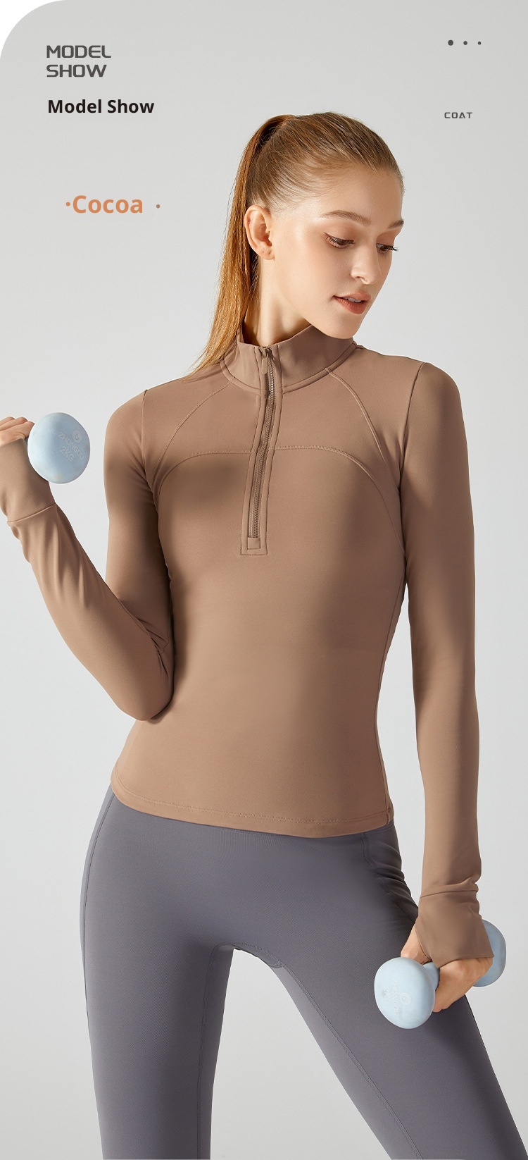 ActiveGo ActiveGo Nuovo top fitness spesso foderato in pile con mezza cerniera, giacca sportiva slim fit con collo alto per donna, caldo cappotto da yoga_voghion.com