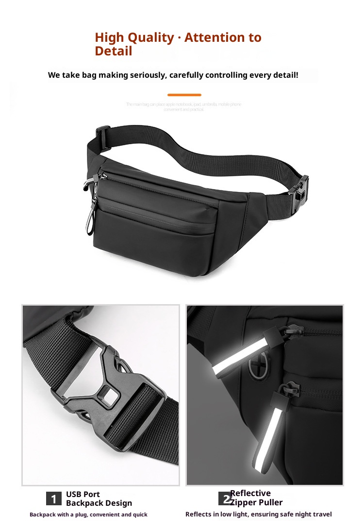 001 Bolso bandolera unisex de estilo informal de negocios, sencillo y con personalidad, ideal para actividades al aire libre, ciclismo y como bolso de cintura._voghion.com