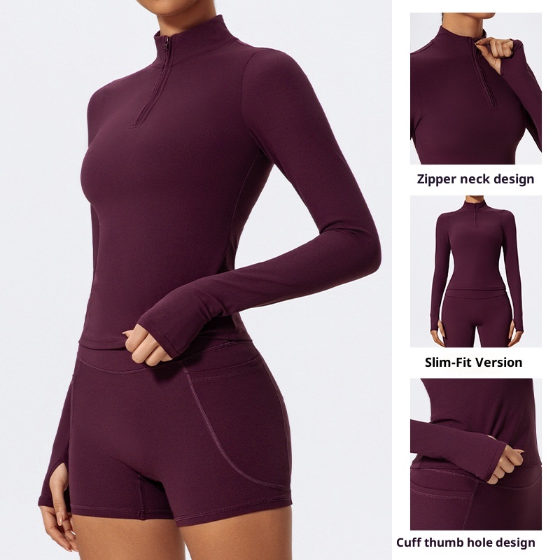 ActiveGo ActiveGo Xijia Cross-Border Set da yoga a maniche lunghe slim fit con mezza zip, abbigliamento sportivo da corsa all'aperto_voghion.com