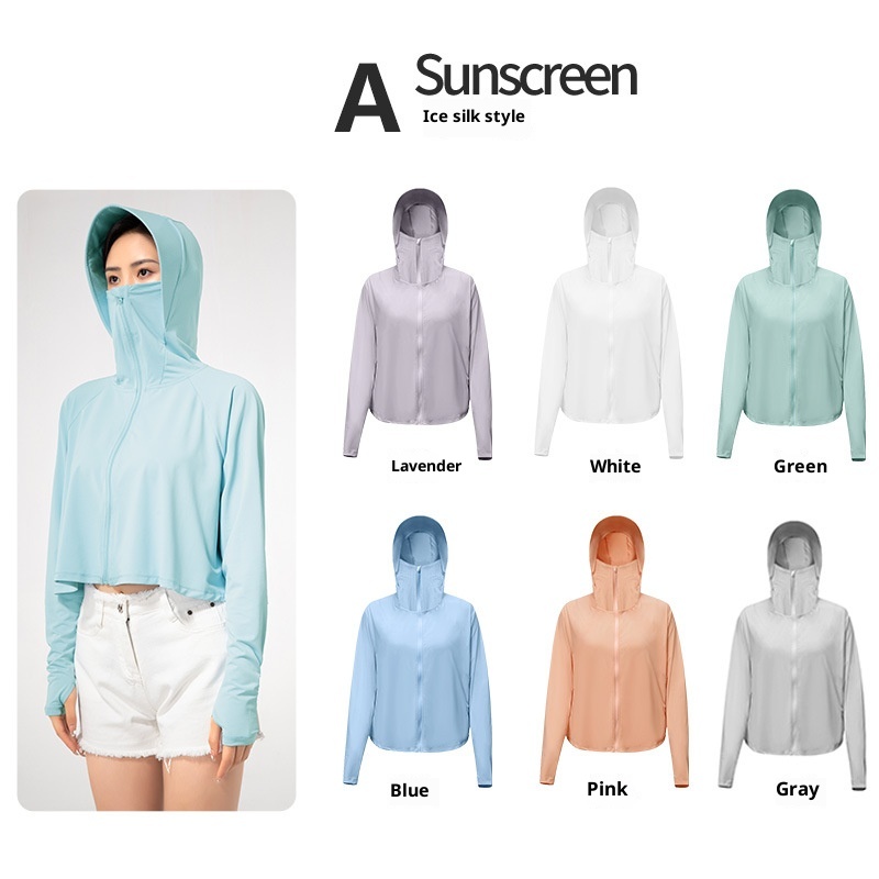 Abbigliamento estivo ActiveGo per donna, giacca corta traspirante con cappuccio isolante, protezione solare UPF50+ UV per esterni_voghion.com