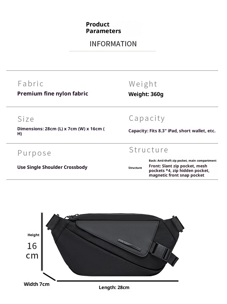 001 High-end Chest For Men, Functional Sports Riding Single Shoulder Bag, Commuting Multi-functional Men's Crossbody Bag_voghion.com