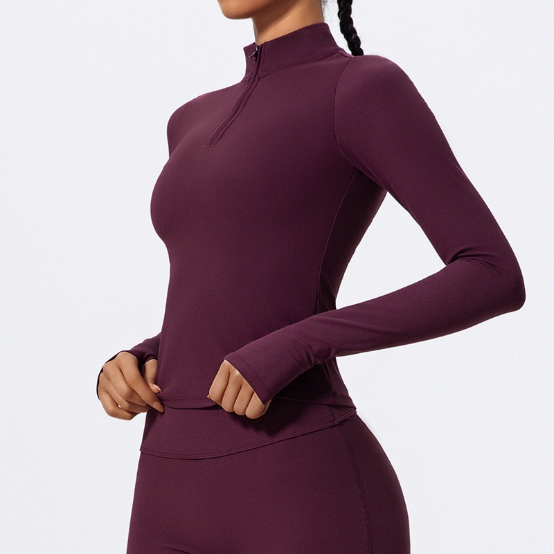 ActiveGo ActiveGo Xijia Cross-Border Set da yoga a maniche lunghe slim fit con mezza zip, abbigliamento sportivo da corsa all'aperto_voghion.com