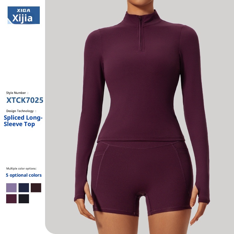 ActiveGo ActiveGo Xijia Cross-Border Set da yoga a maniche lunghe slim fit con mezza zip, abbigliamento sportivo da corsa all'aperto_voghion.com