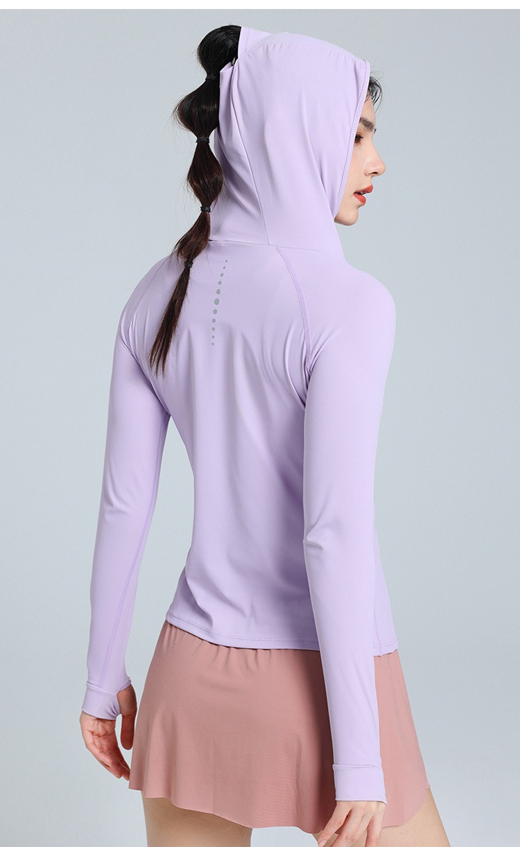 ActiveGo Yoga Fitness Abbigliamento da donna Felpa con cappuccio a maniche lunghe, ad asciugatura rapida, traspirante, sottile, protezione solare, sport all'aria aperta, elastico alto_voghion.com