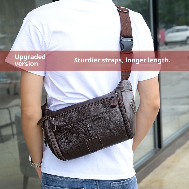 001 HANHOO Fashion Genuine Leather Waist Outdoor Casual Multi-Functional Crossbody Chest Large Capacity Top Layer Cowhide_voghion.com