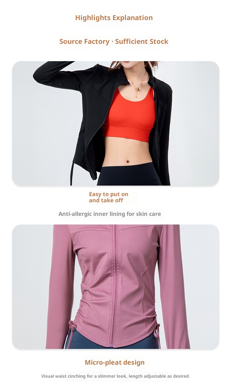 ActiveGo Yoga Jacket Top Dames Elastische Ritssluiting Outdoor Lange Mouw Fitnesskleding Kan Buiten Worden Gedragen Strak En Geruit_voghion.com