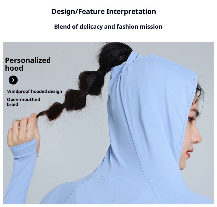 ActiveGo Yoga Fitness Abbigliamento da donna Felpa con cappuccio a maniche lunghe, ad asciugatura rapida, traspirante, sottile, protezione solare, sport all'aria aperta, elastico alto_voghion.com