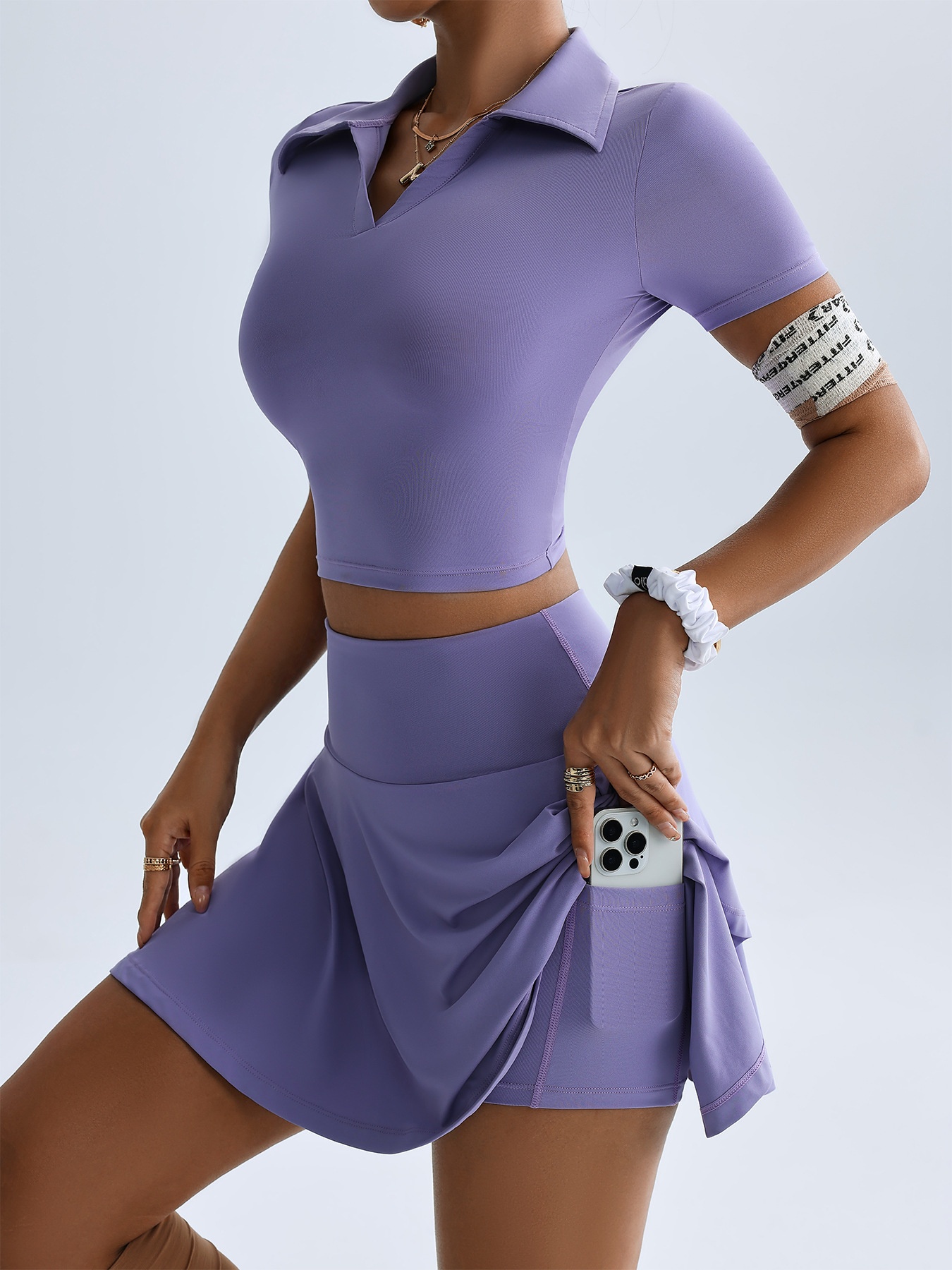 ActiveGo Summer Sports Outdoor Two-Piece Yoga Outfit Women With Pocket Short Skirt Set For Golf And Tennis_voghion.com