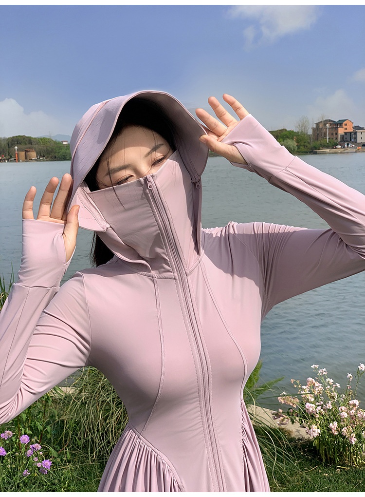 ActiveGo ActiveGo Nylon Xiangxiu stesso stile coreano corpo intero UV protezione solare lunga abbigliamento con cappuccio_voghion.com