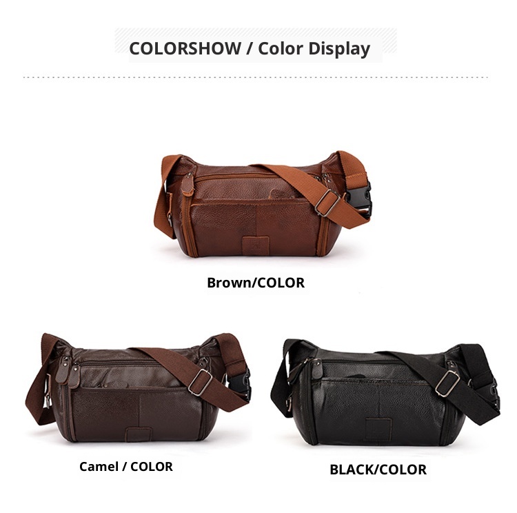 001 HANHOO Fashion Genuine Leather Waist Outdoor Casual Multi-Functional Crossbody Chest Large Capacity Top Layer Cowhide_voghion.com