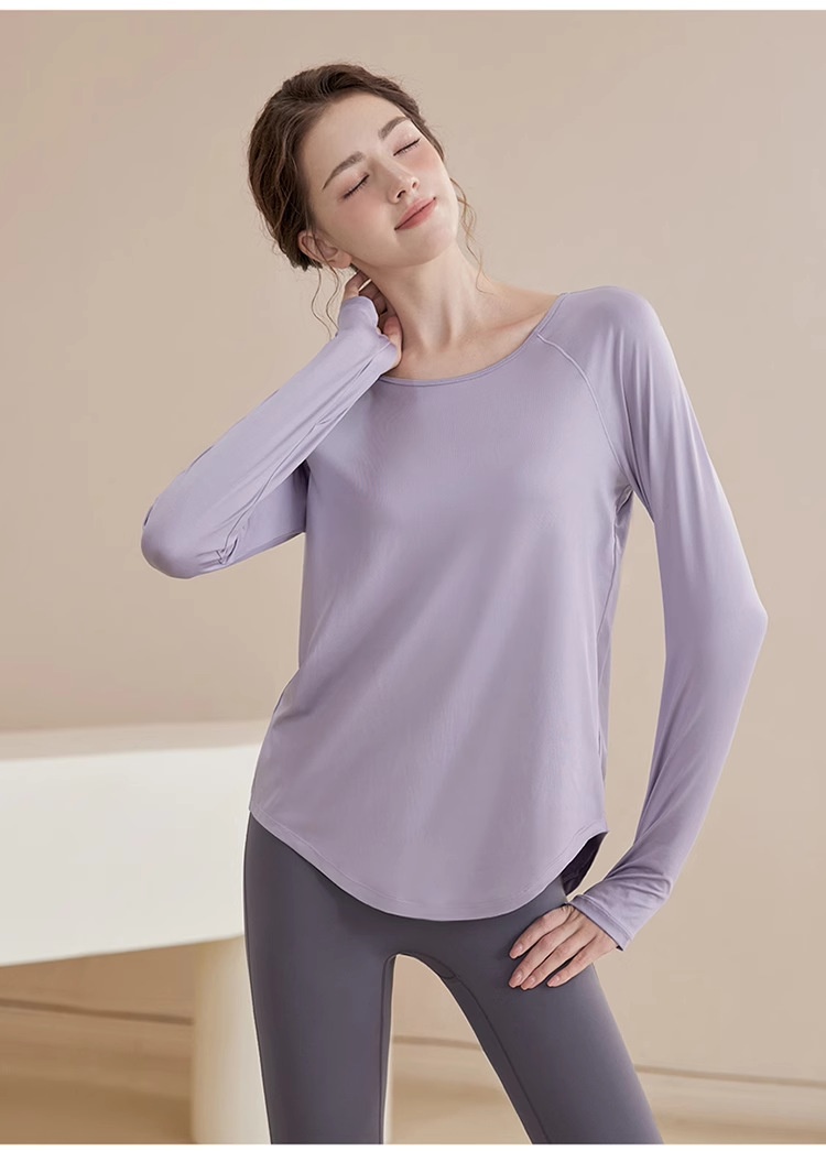 Haut de yoga ActiveGo pour femme, vêtement de sport ample et amincissant pour l'automne, idéal pour le fitness et la salle de sport. Manches longues en maille._voghion.com