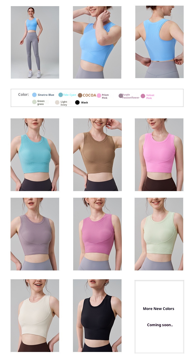 ActiveGo One-piece Padded Shock-absorbing Yoga Vest Fixed Cup Sports Running Outdoor Beauty Back Fitness Bra For Women_voghion.com