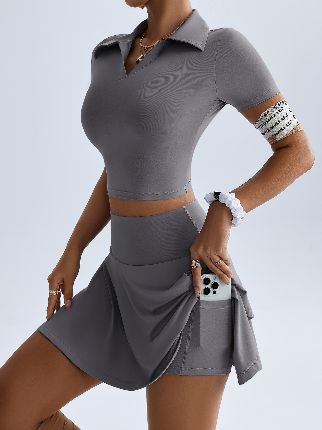 ActiveGo Summer Sports Outdoor Two-Piece Yoga Outfit Women With Pocket Short Skirt Set For Golf And Tennis_voghion.com