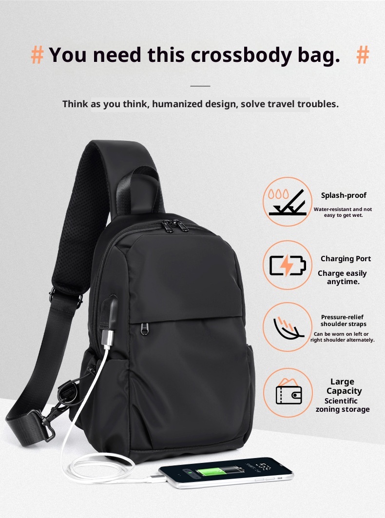 001 Chest Dropshipping New Men's Single Shoulder Crossbody Bag USB Charging Korean Style Casual Sports Backpack Printing_voghion.com