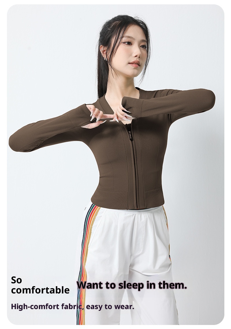 ActiveGo Sports Outdoor Fitness Jacket Women Zipper Style Wear Top With Thumb Long Sleeve Clothes Yoga Quick Dry_voghion.com