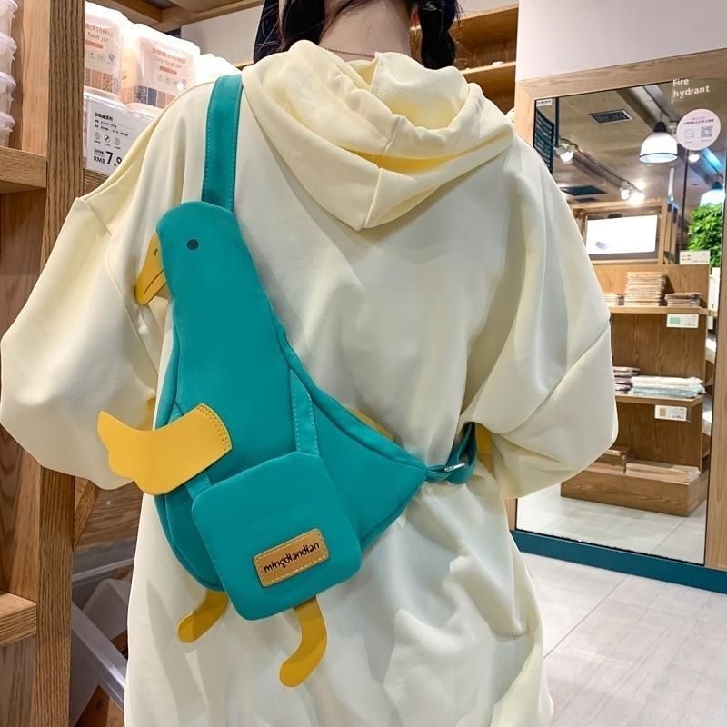 001 Cute And Quirky Backpack Internet Celebrity Chest Canvas Versatile New Style Phone Crossbody Duck Student Waist Bag_voghion.com