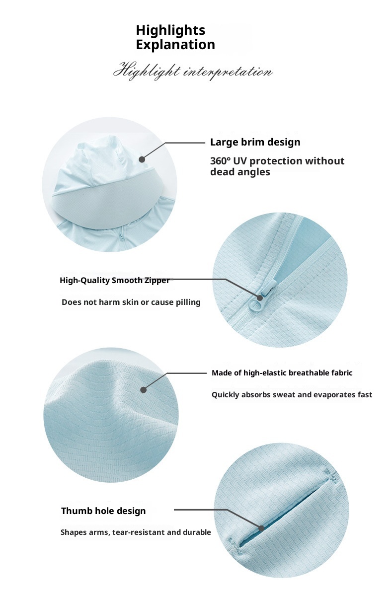 Abbigliamento estivo ActiveGo per donna, giacca corta traspirante con cappuccio isolante, protezione solare UPF50+ UV per esterni_voghion.com