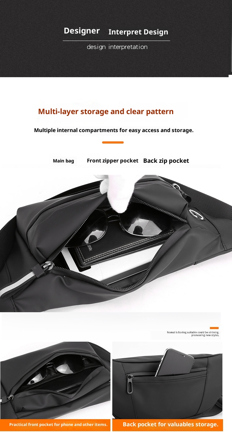 001 Bolso bandolera unisex de estilo informal de negocios, sencillo y con personalidad, ideal para actividades al aire libre, ciclismo y como bolso de cintura._voghion.com