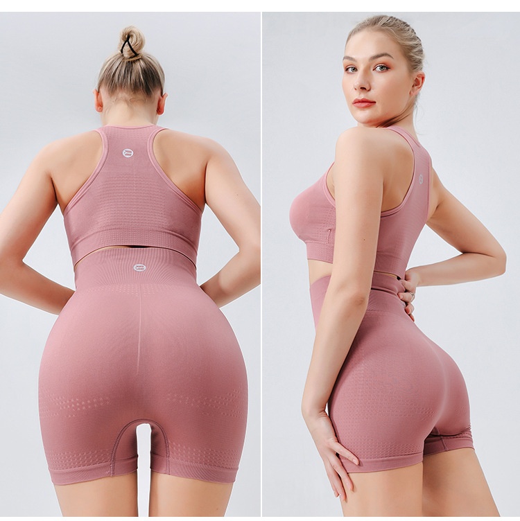 ActiveGo ActiveGo Pantaloncini aderenti elastici a vita alta, senza cuciture, per yoga all'aperto, ad asciugatura rapida, europei e americani, per donna, con protezioni per il petto_voghion.com