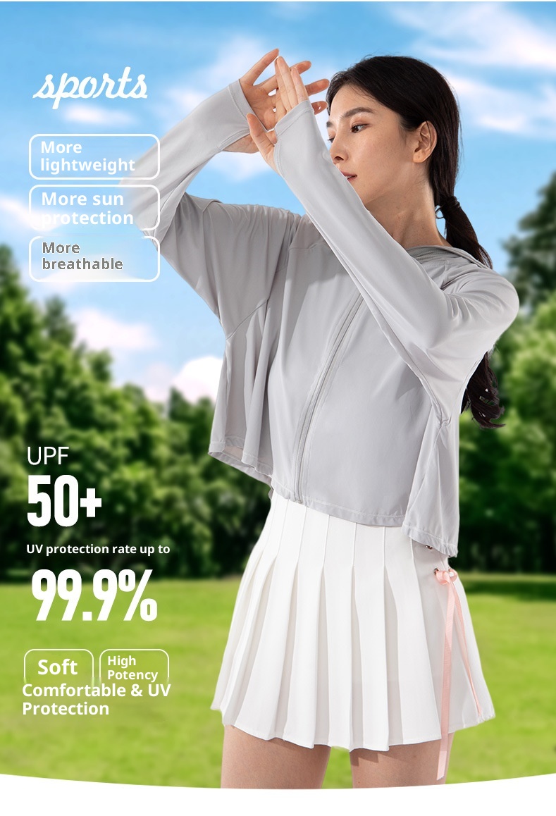 Abbigliamento estivo ActiveGo per donna, giacca corta traspirante con cappuccio isolante, protezione solare UPF50+ UV per esterni_voghion.com