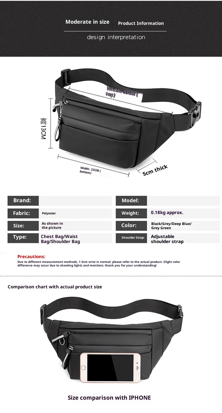 001 Bolso bandolera unisex de estilo informal de negocios, sencillo y con personalidad, ideal para actividades al aire libre, ciclismo y como bolso de cintura._voghion.com