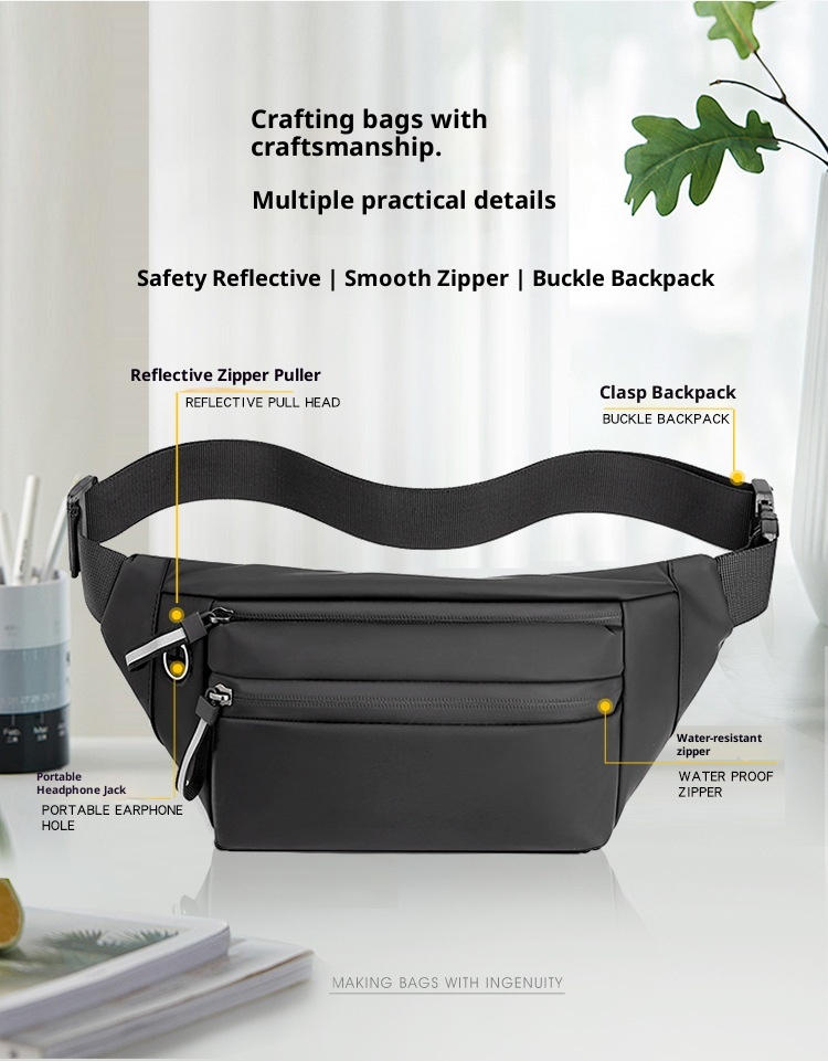 001 Bolso bandolera unisex de estilo informal de negocios, sencillo y con personalidad, ideal para actividades al aire libre, ciclismo y como bolso de cintura._voghion.com