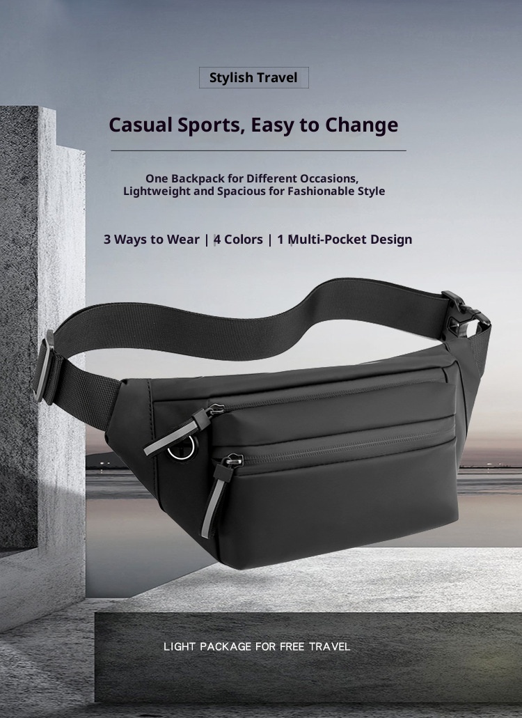 001 Bolso bandolera unisex de estilo informal de negocios, sencillo y con personalidad, ideal para actividades al aire libre, ciclismo y como bolso de cintura._voghion.com