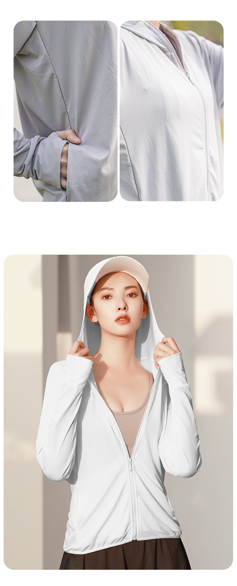 ActiveGo ActiveGo Juyitang Nuova giacca con cappuccio sottile per abbigliamento da donna all'aperto, manica lunga, in jacquard, traspirante, con protezione solare_voghion.com