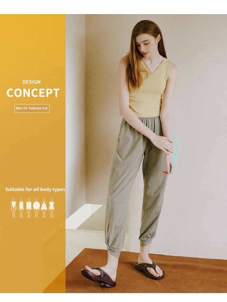 Pantaloni da jogging larghi a nove punti, comodi e semplici, da indossare all'aperto, per yoga, nuovi pantaloni da donna ActiveGo Spring a vita alta_voghion.com