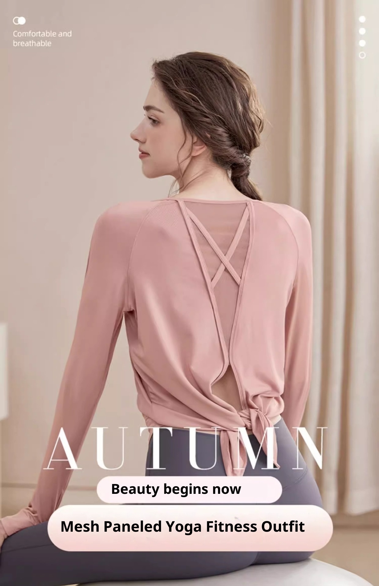 Haut de yoga ActiveGo pour femme, vêtement de sport ample et amincissant pour l'automne, idéal pour le fitness et la salle de sport. Manches longues en maille._voghion.com