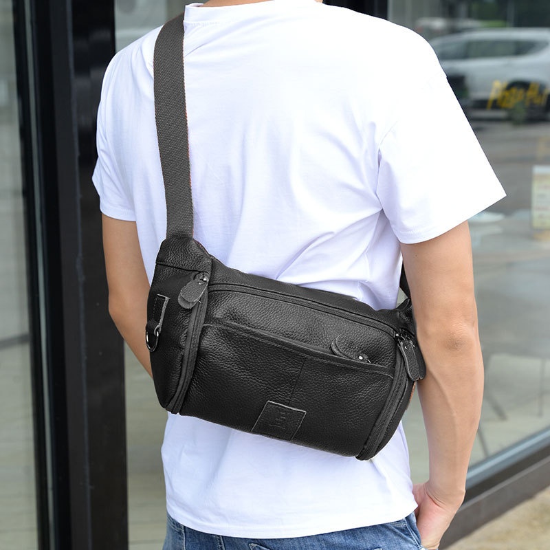 001 HANHOO Fashion Genuine Leather Waist Outdoor Casual Multi-Functional Crossbody Chest Large Capacity Top Layer Cowhide_voghion.com