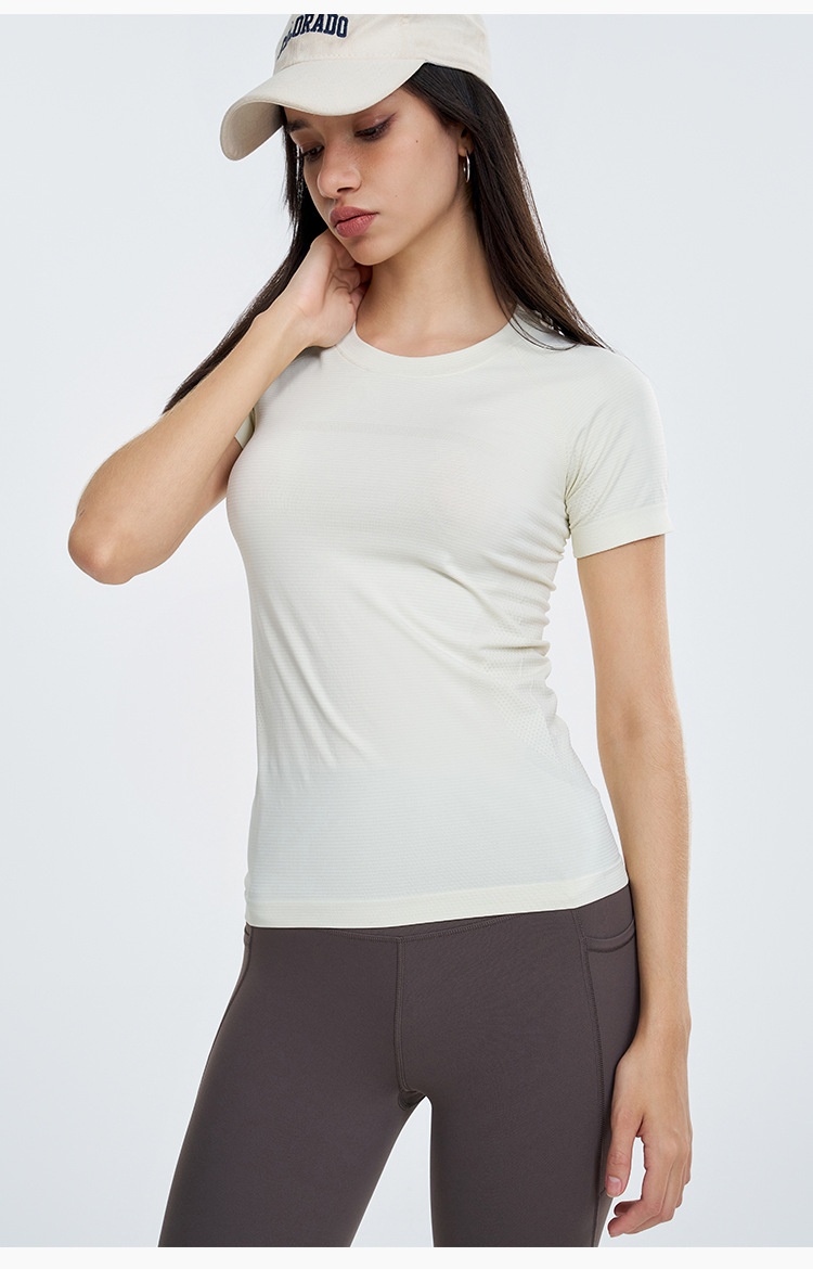 ActiveGo Seamless Bare Sensation Yoga Top Short Sleeve Sports Women T-Shirt Cover-Up Outdoor Tennis Shirt Breathable Quick-Dry_voghion.com