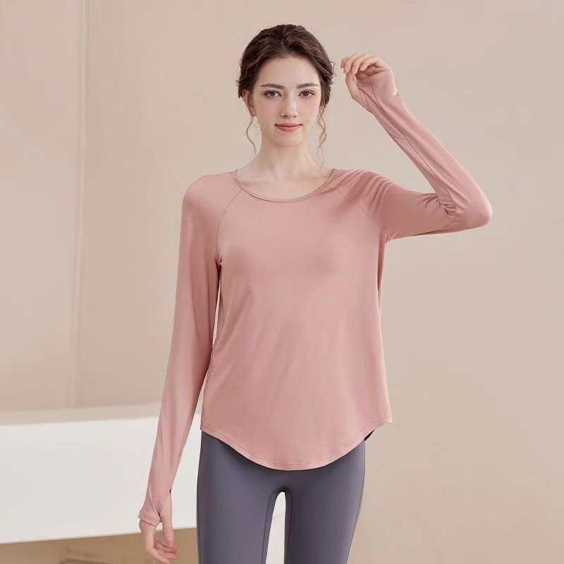 Haut de yoga ActiveGo pour femme, vêtement de sport ample et amincissant pour l'automne, idéal pour le fitness et la salle de sport. Manches longues en maille._voghion.com