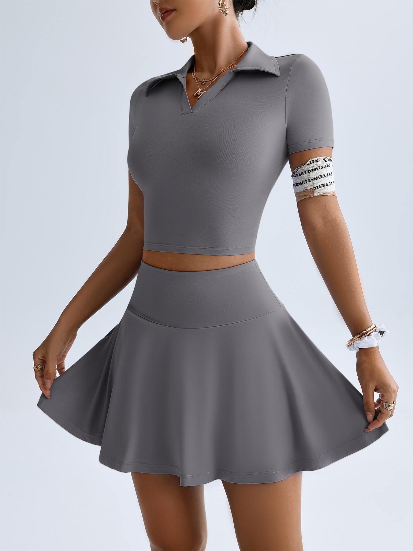 ActiveGo Summer Sports Outdoor Two-Piece Yoga Outfit Women With Pocket Short Skirt Set For Golf And Tennis_voghion.com