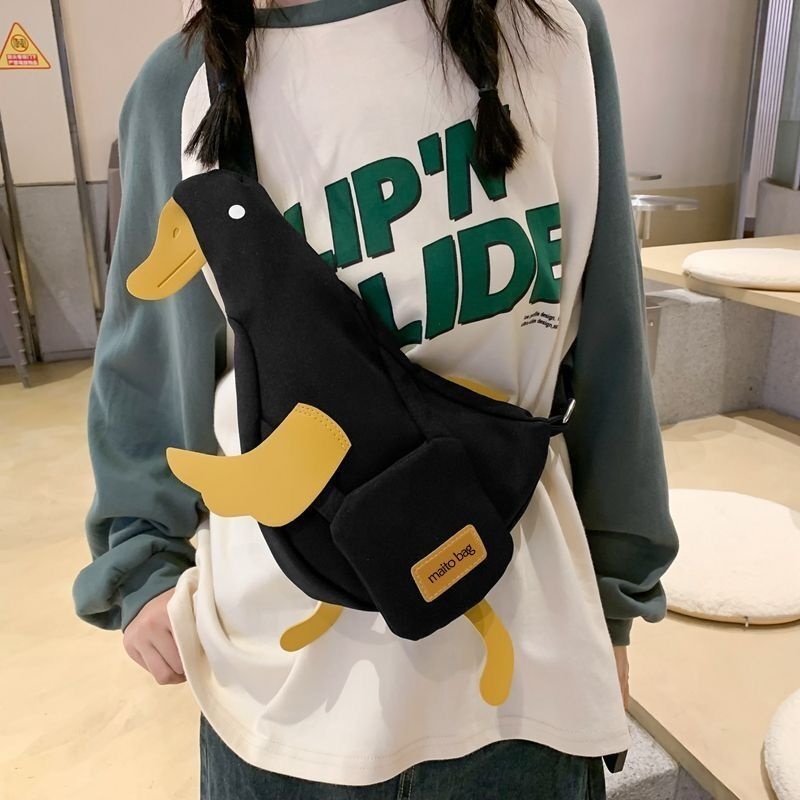001 Cute And Quirky Backpack Internet Celebrity Chest Canvas Versatile New Style Phone Crossbody Duck Student Waist Bag_voghion.com