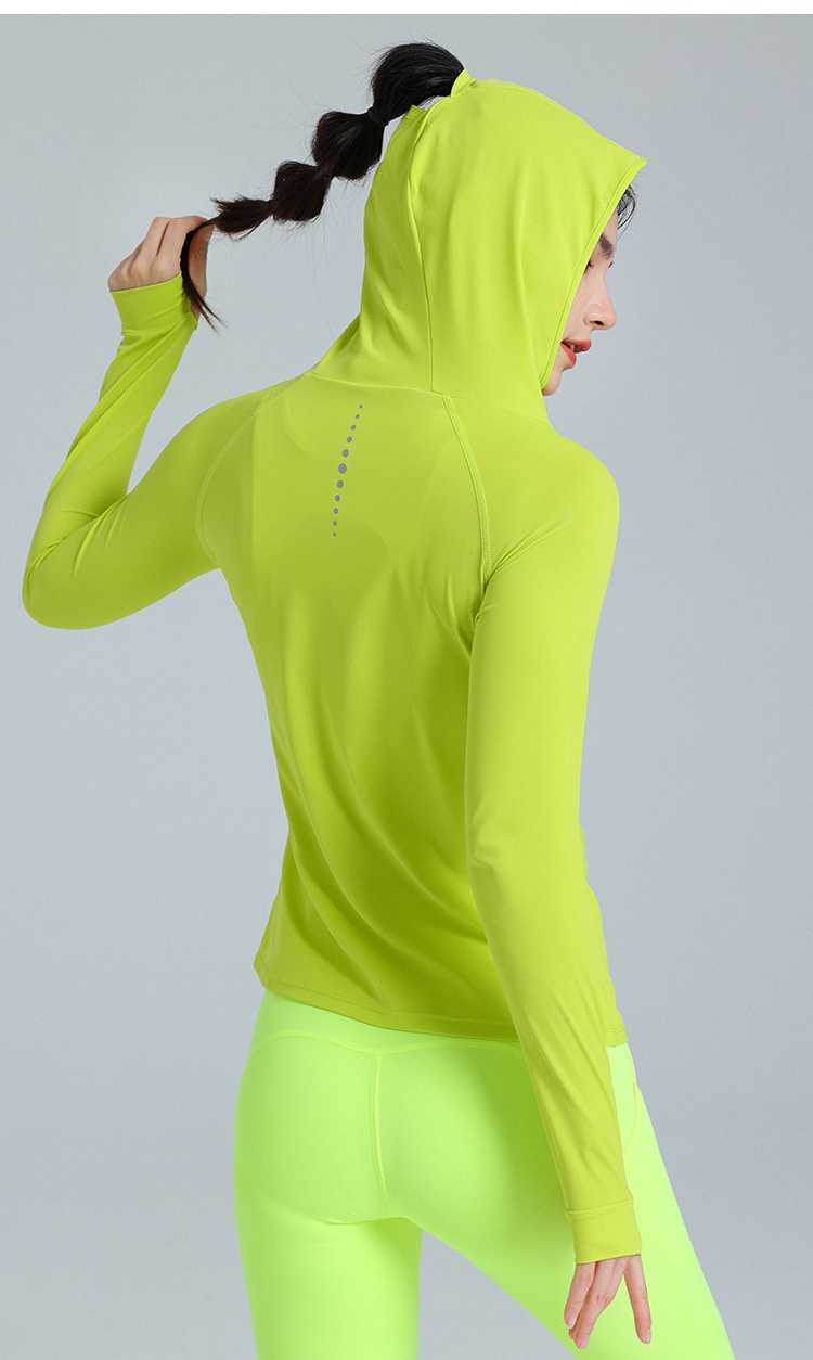 ActiveGo Yoga Fitness Abbigliamento da donna Felpa con cappuccio a maniche lunghe, ad asciugatura rapida, traspirante, sottile, protezione solare, sport all'aria aperta, elastico alto_voghion.com