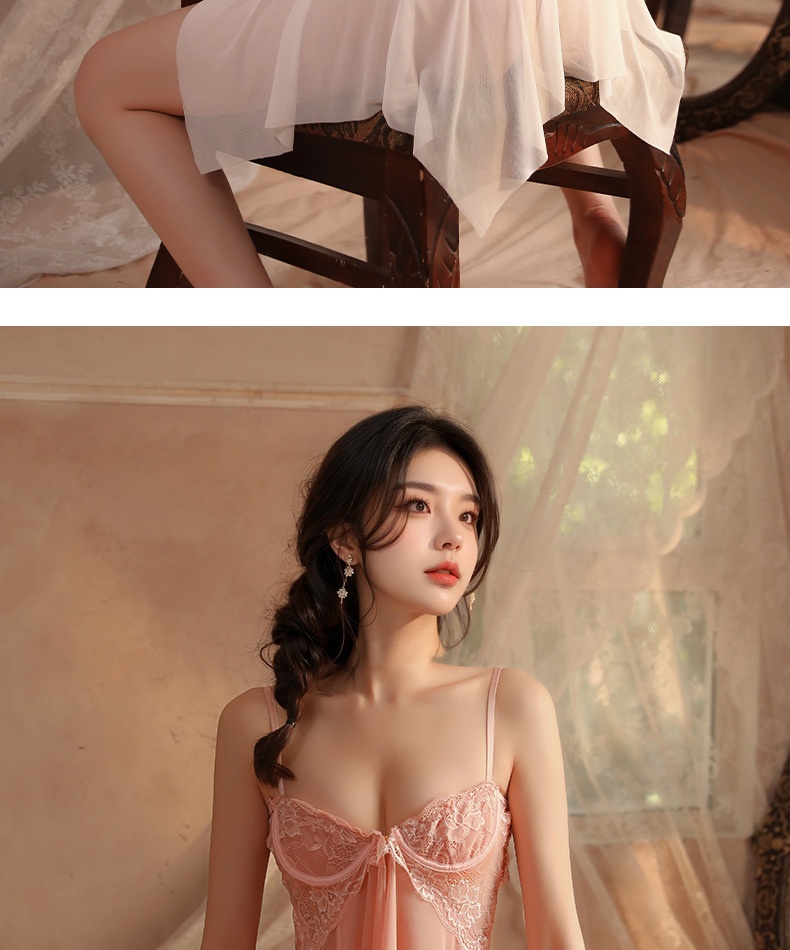 LuvBox Meinair Neues Dessous-Träger-Bügel-Push-Up-Nachthemd für Damen, transparent, mit Schlitz_voghion.com