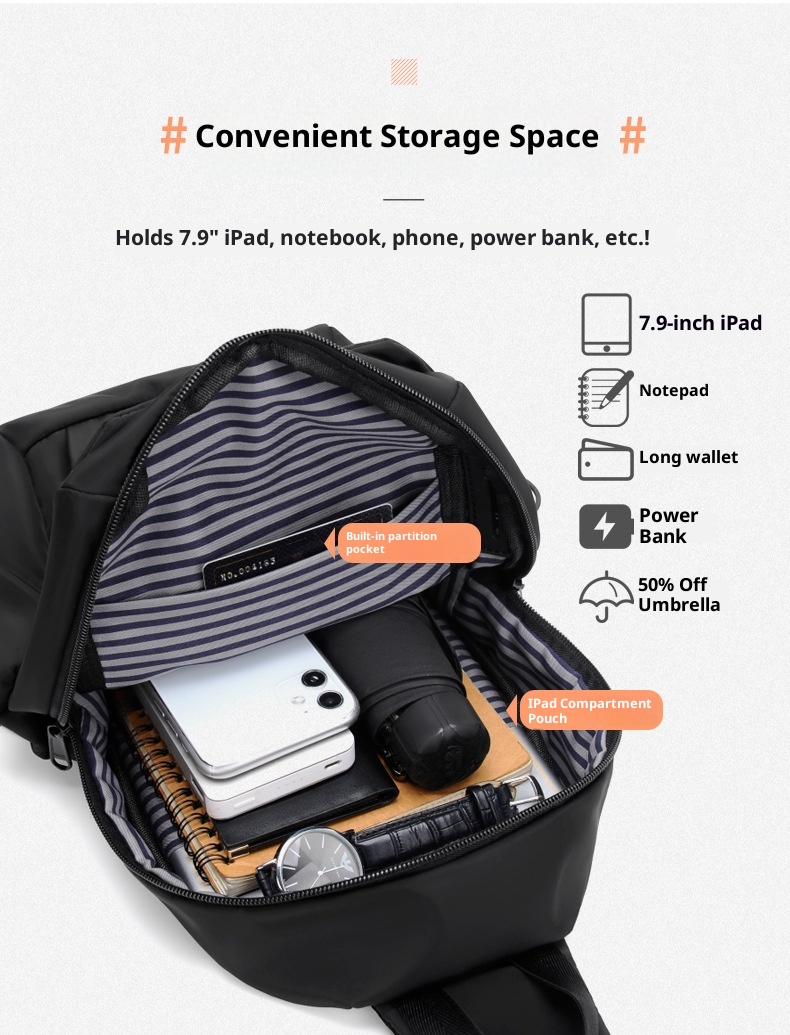 001 Chest Dropshipping New Men's Single Shoulder Crossbody Bag USB Charging Korean Style Casual Sports Backpack Printing_voghion.com