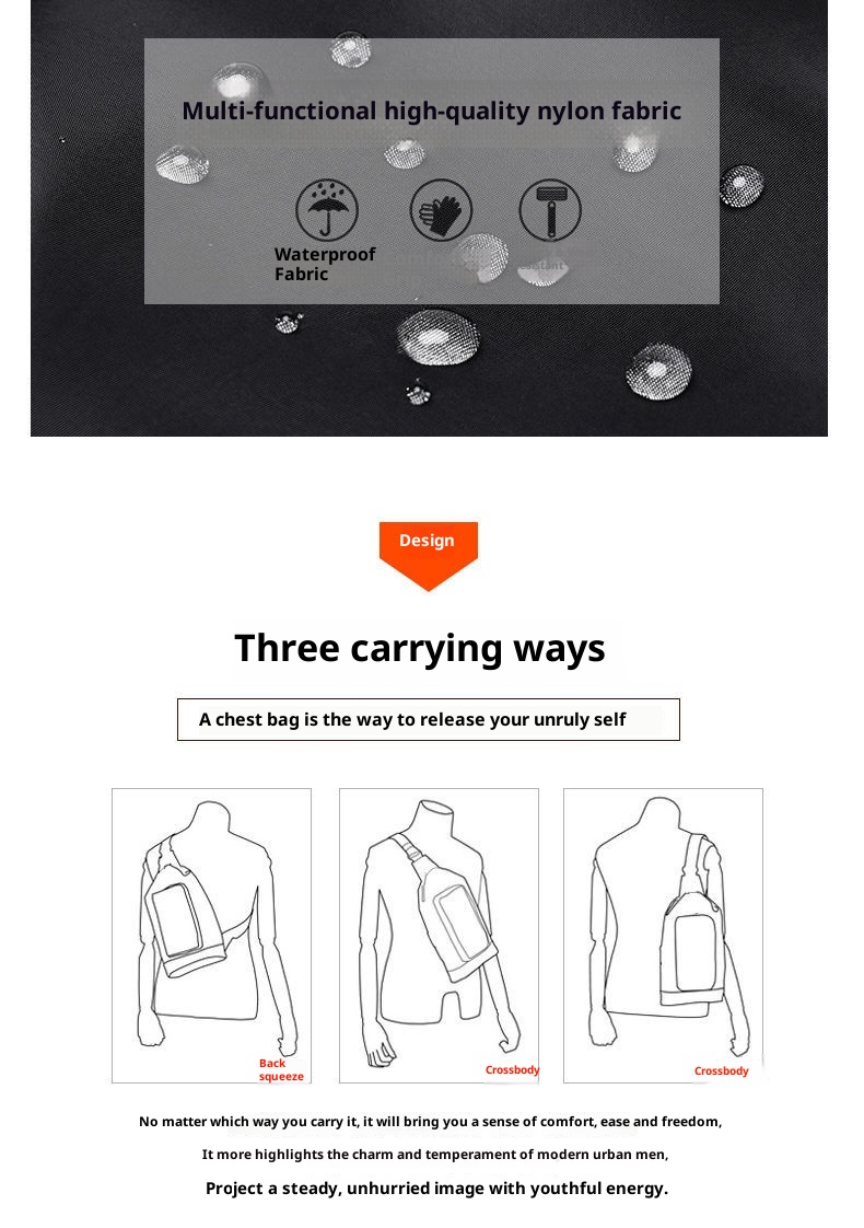 001 2025 Neu für Herren: Trendiger, lässiger, wasserdichter kleiner Brustrucksack mit großem Fassungsvermögen_voghion.com