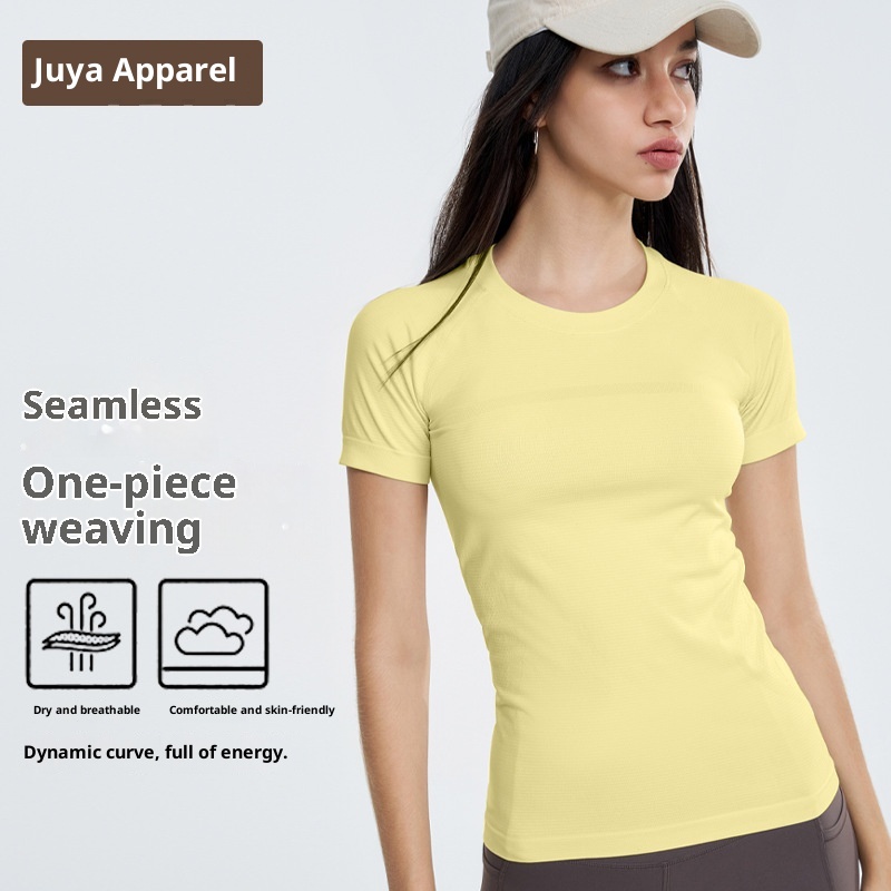 ActiveGo Seamless Bare Sensation Yoga Top Short Sleeve Sports Women T-Shirt Cover-Up Outdoor Tennis Shirt Breathable Quick-Dry_voghion.com