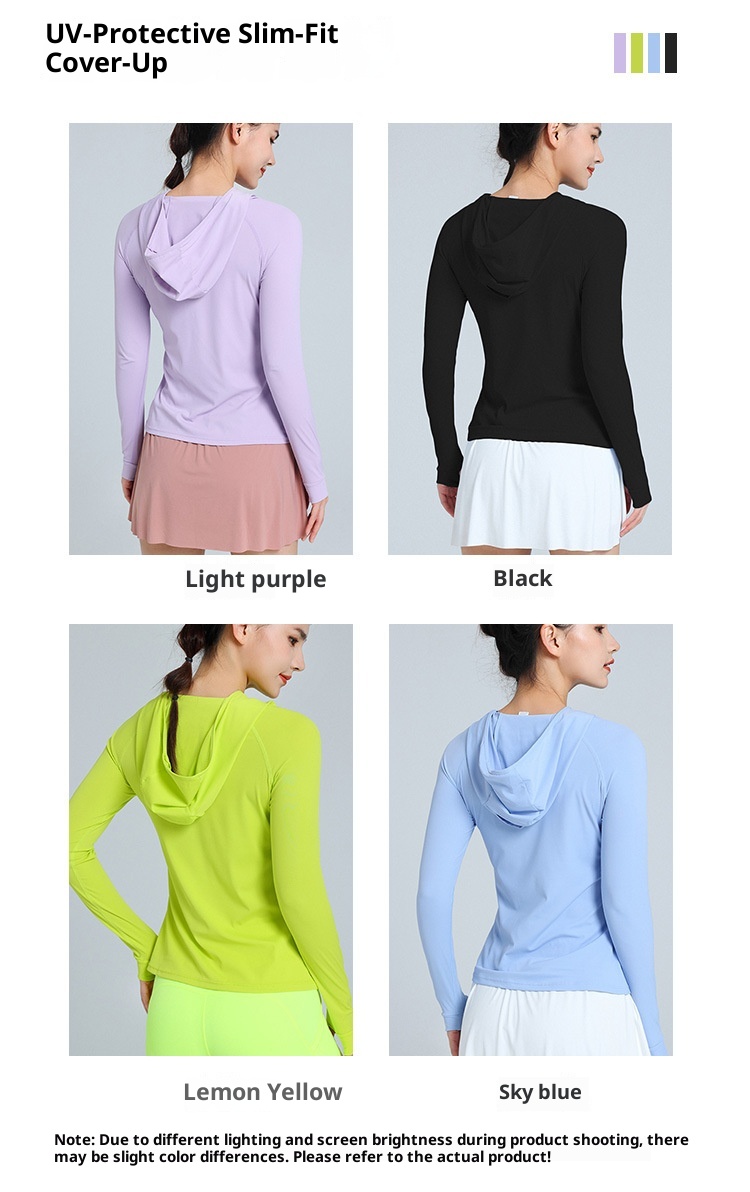 ActiveGo Yoga Fitness Abbigliamento da donna Felpa con cappuccio a maniche lunghe, ad asciugatura rapida, traspirante, sottile, protezione solare, sport all'aria aperta, elastico alto_voghion.com