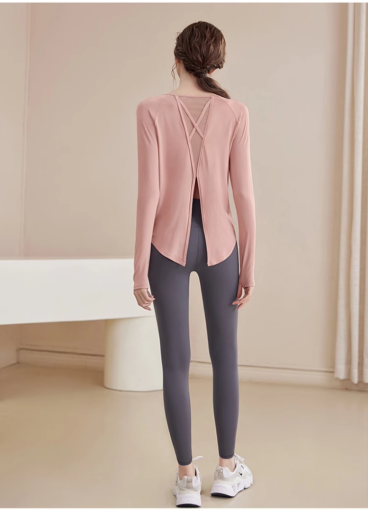 Haut de yoga ActiveGo pour femme, vêtement de sport ample et amincissant pour l'automne, idéal pour le fitness et la salle de sport. Manches longues en maille._voghion.com